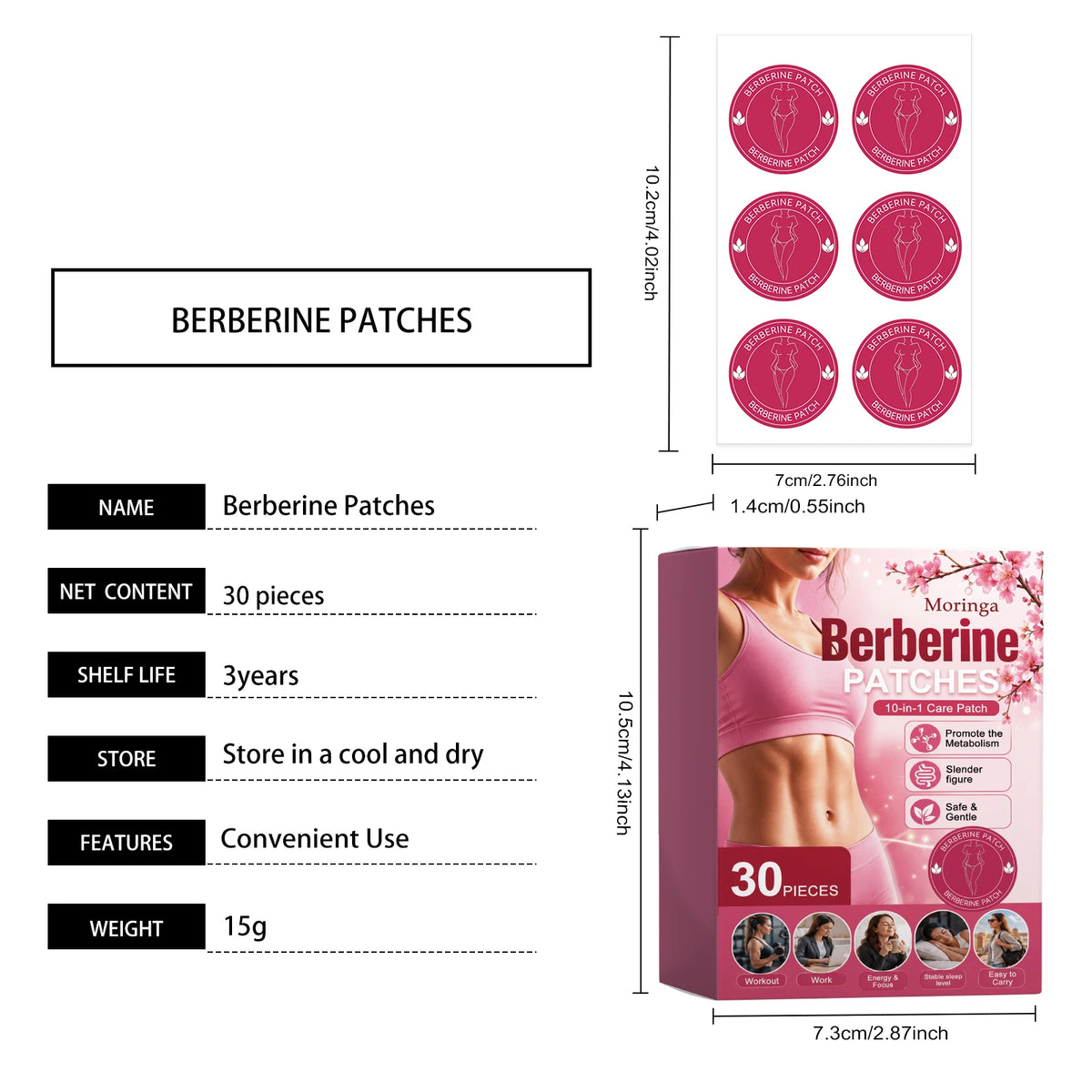 30/150pcs Berberine Patches light Management Assistance Energy SupportEasy To Use Body Loss Sticker